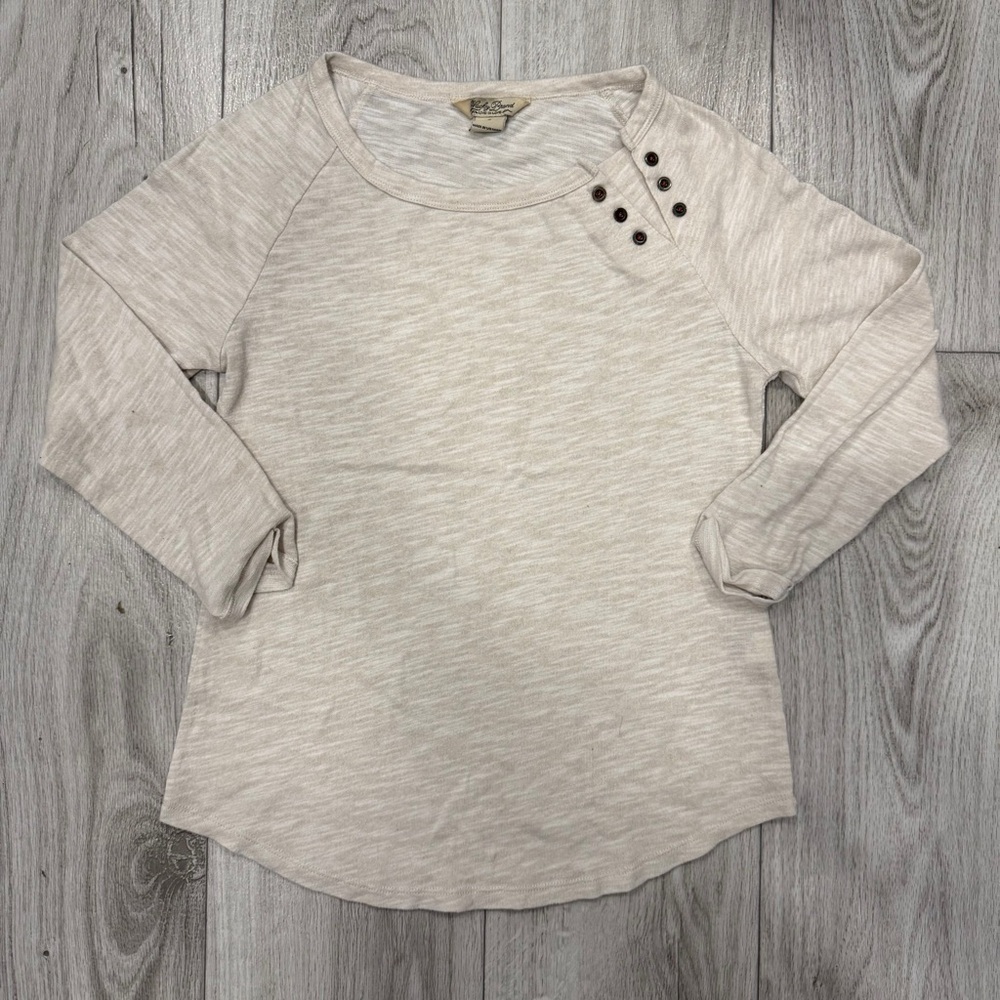 Lucky Brand Cream Long Sleeve Buttoned sheer soft top. Size small, Boho fit.